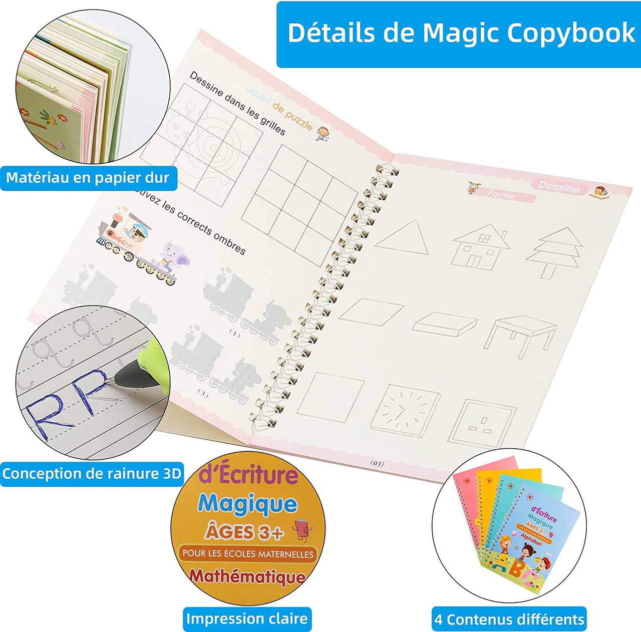 Cahier d'écriture magique pour enfant pour un apprentissage facile